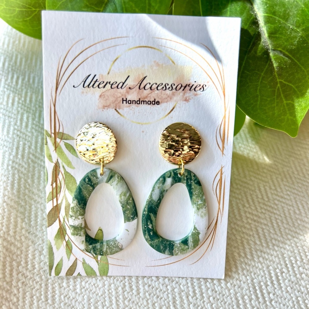 2/$30 Handmade Green and Gold Earrings - Picture 2 of 2
